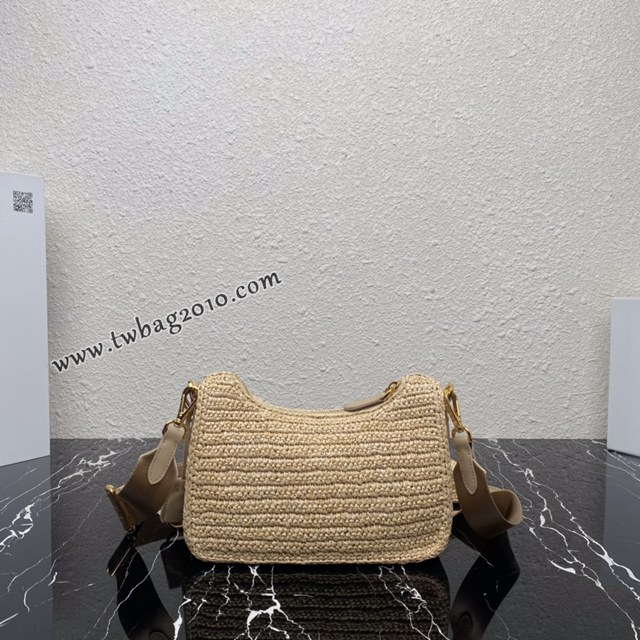 Prada專櫃新款草編三合一女包 1BH204 普拉達純手工編織女款單肩斜挎包 csp1566